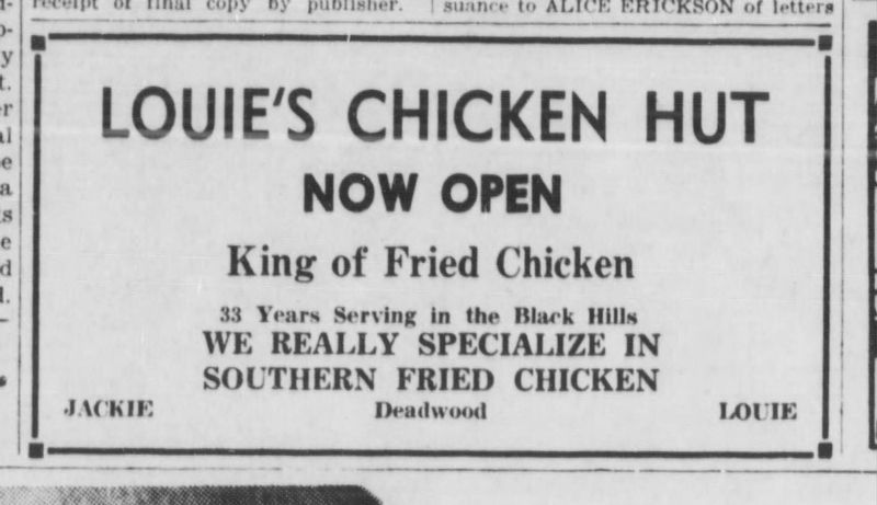 Louie's Chicken Hut advertisement image. Click for full size.
