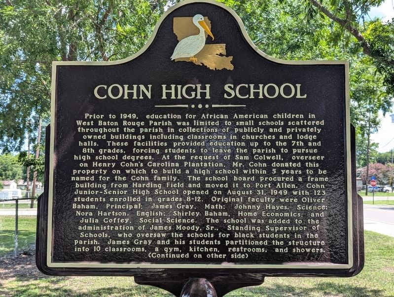 Cohn High School Marker, Side One image. Click for full size.