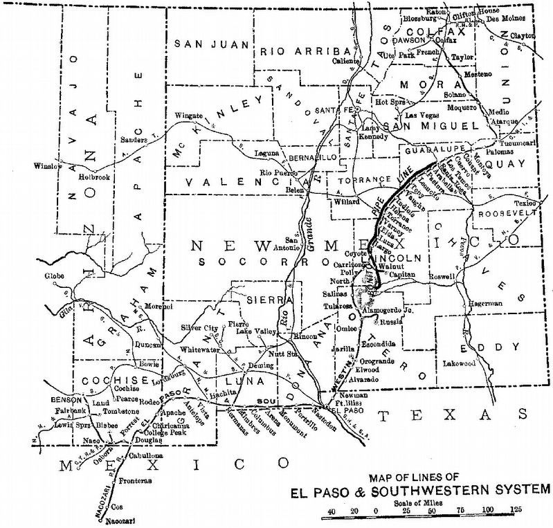 Map of lines of El Paso & Southwestern Railroad System image. Click for full size.