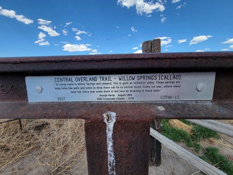 Central Overland Trail - Willow Springs (Callao) Marker image. Click for full size.