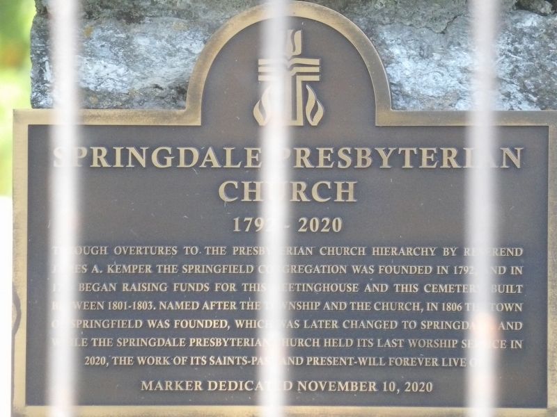 Springdale Presbyterian Church Marker image. Click for full size.