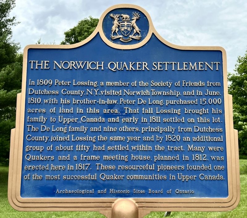 The Norwich Quaker Settlement Marker image. Click for full size.