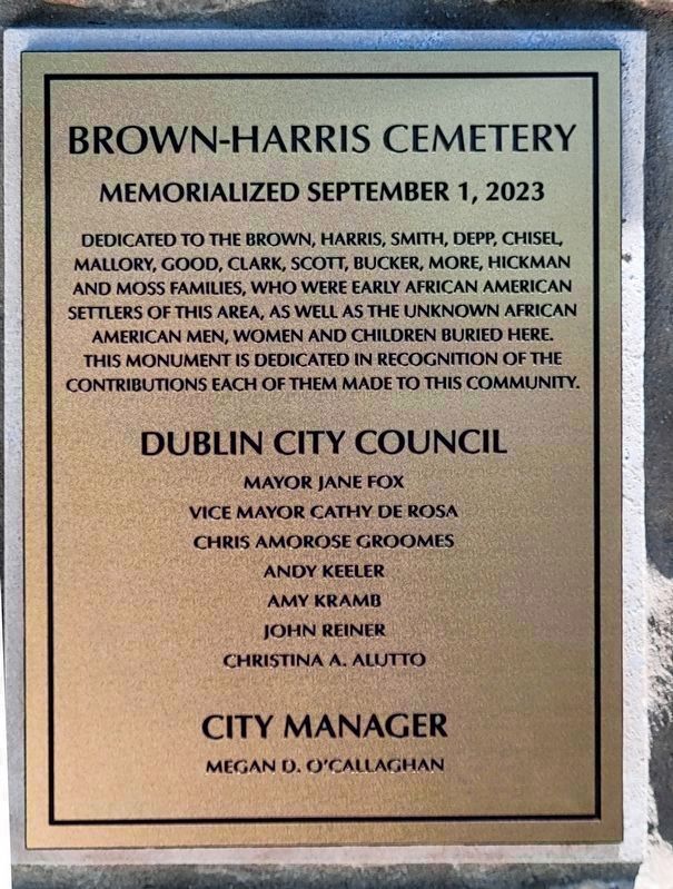 Brown-Harris Cemetery Memorial Plaque image. Click for full size.