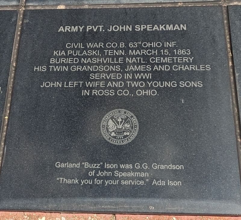 Army Pvt. John Speakman Marker image. Click for full size.