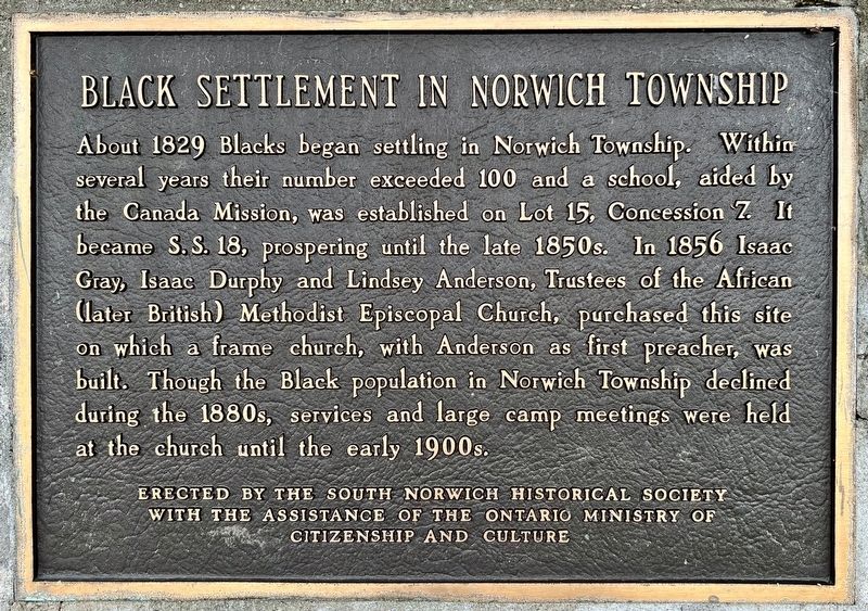 Black Settlement in Norwich Township Marker image. Click for full size.