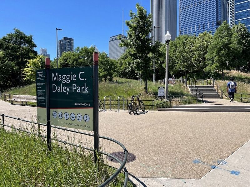 Maggie C. Daley Park Marker, front side image. Click for full size.