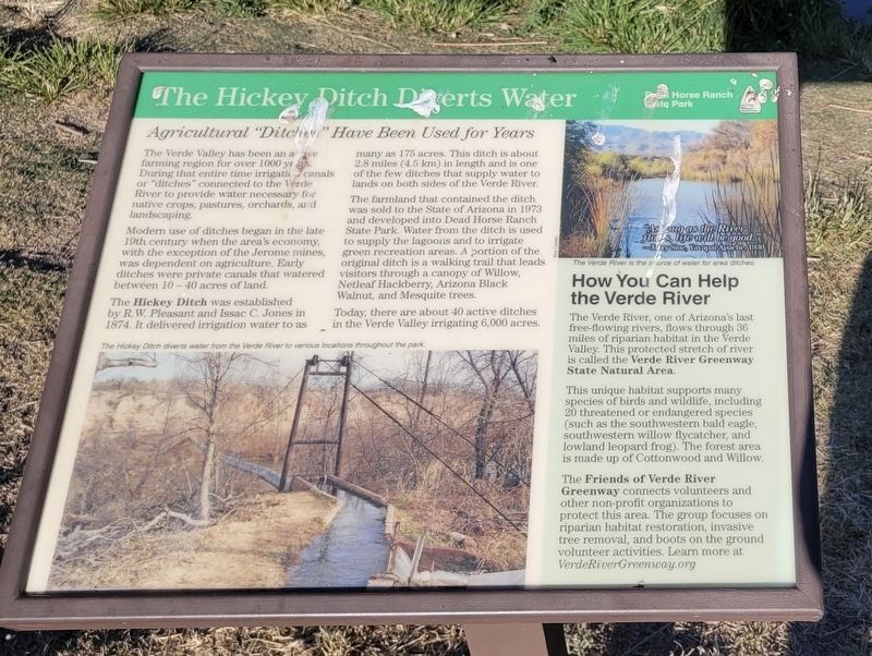 The Hickey Ditch Diverts Water Marker. Click for full size. The Hickey Ditch Diverts Water Marker image. Click for full size.