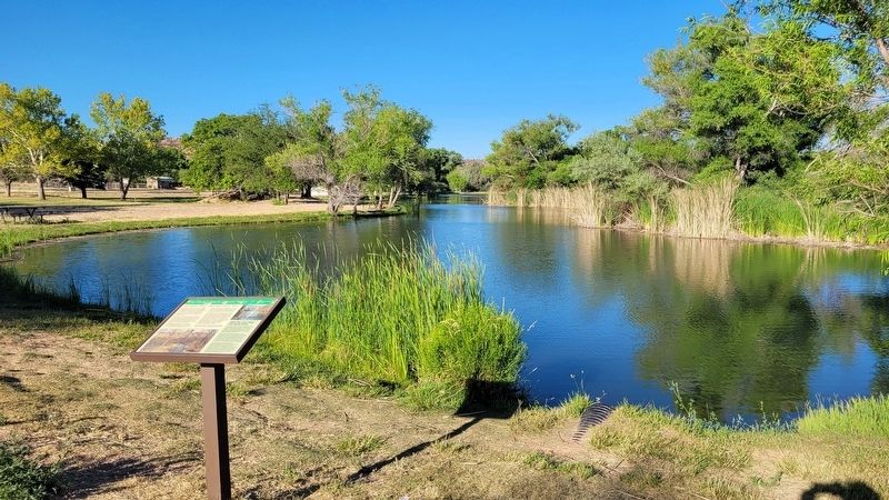 The Hickey Ditch Diverts Water Marker by the lake. Click for full size. The Hickey Ditch Diverts Water Marker by the lake image. Click for full size.