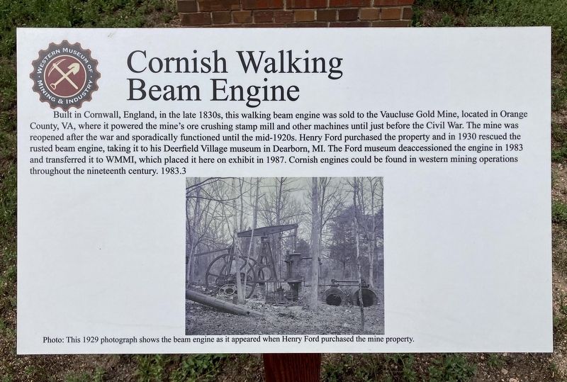 Cornish Walking Beam Engine Marker. Click for full size. Cornish Walking Beam Engine Marker image. Click for full size.