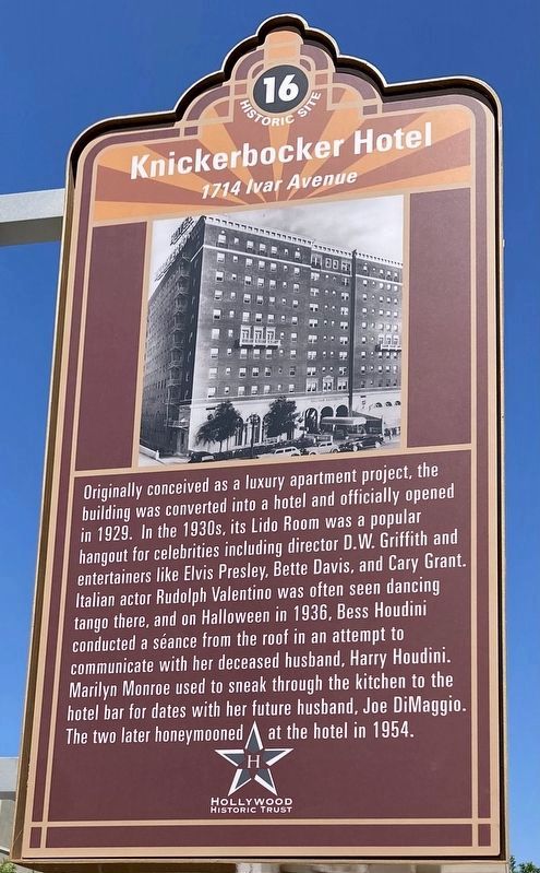 Knickerbocker Hotel Marker. Click for full size. Knickerbocker Hotel Marker image. Click for full size.