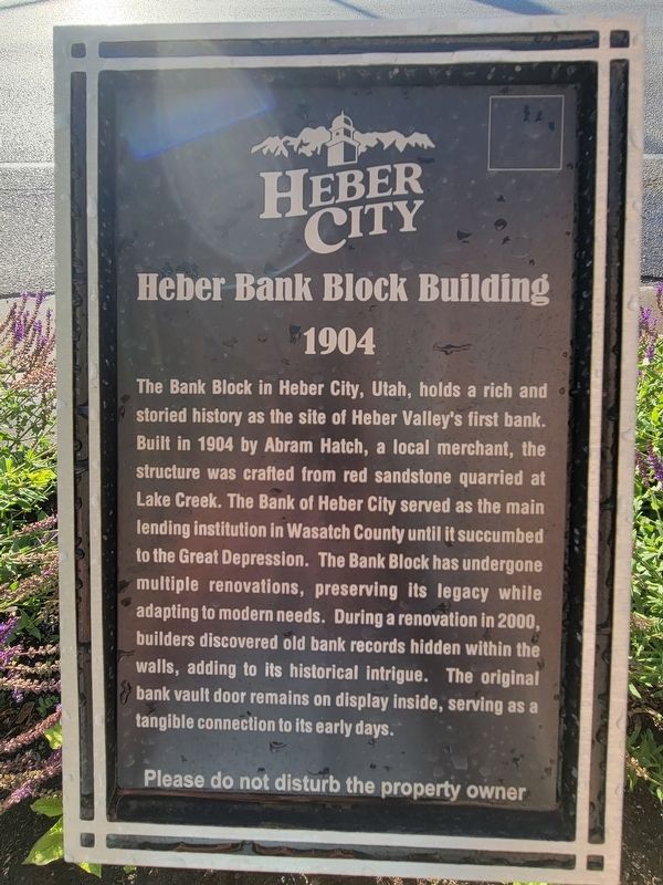Heber Bank Block Building Marker. Click for full size. Heber Bank Block Building Marker image. Click for full size.