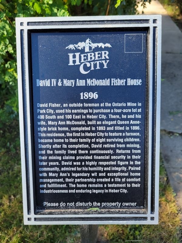 David IV & Mary Ann McDonald Fisher House Marker. Click for full size. David IV & Mary Ann McDonald Fisher House Marker image. Click for full size.