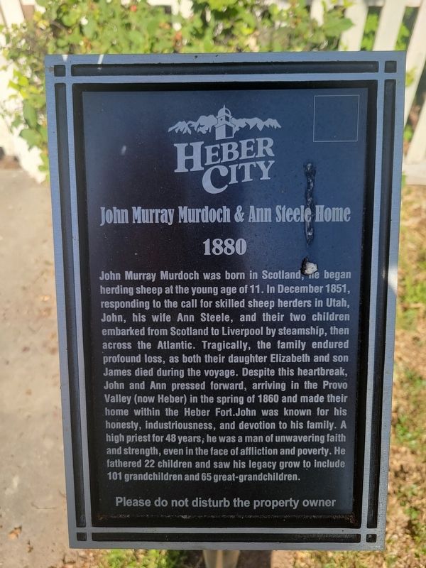 John Murray Murdoch & Ann Steele Home Marker. Click for full size. John Murray Murdoch & Ann Steele Home Marker image. Click for full size.