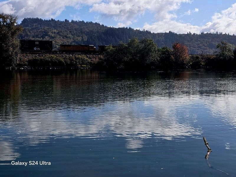 Cowlitz river behind the marker.. Click for full size. Cowlitz river behind the marker. image. Click for full size.