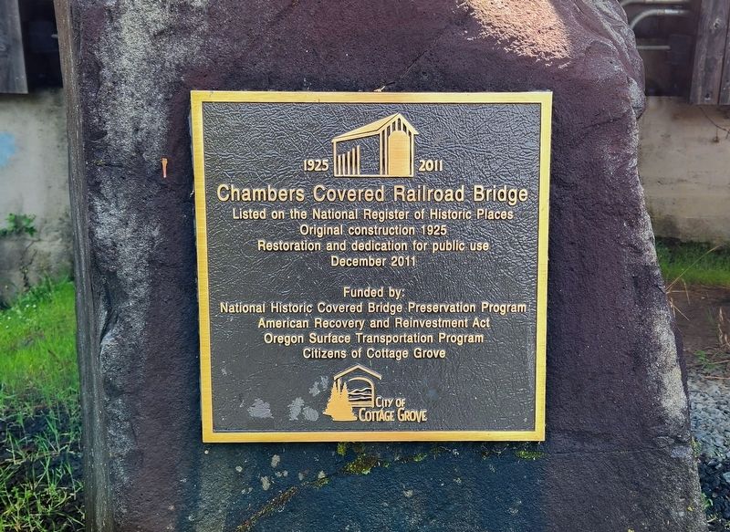 Chambers Covered Railroad Bridge Marker. Click for full size. Chambers Covered Railroad Bridge Marker image. Click for full size.
